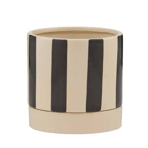 Tyra Ceramic Planter Pot with Saucer – Black &amp; Ivory