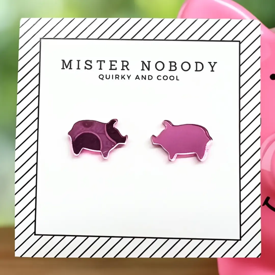Pink Pig Mirror Studs