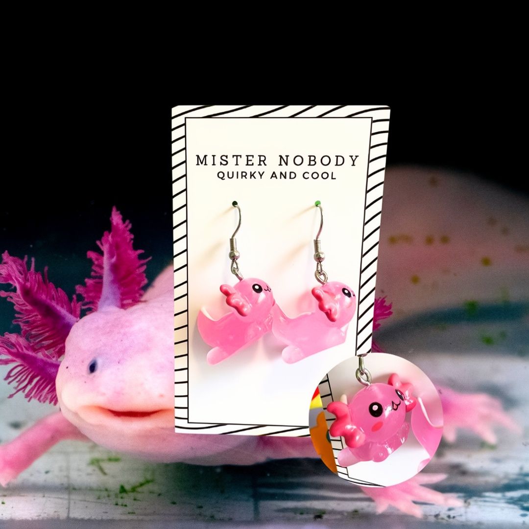 Axolotl Mini Dangle Earrings –, Colour: Pink