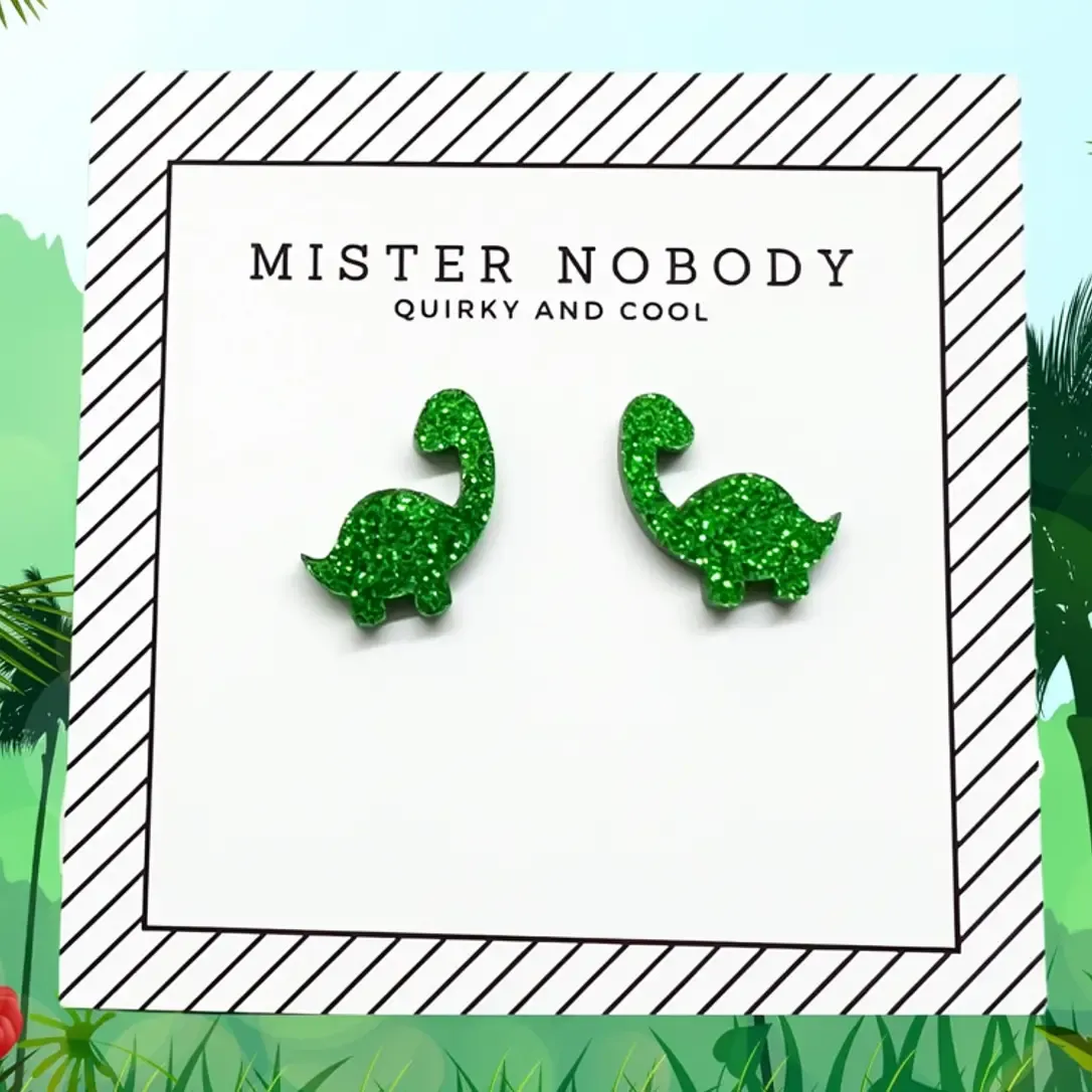 Green Glitter Dino Studs