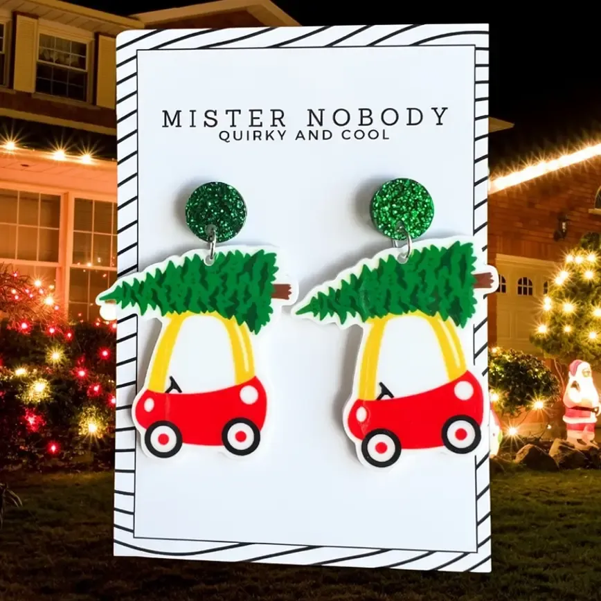 Kids Toy Car Christmas Dangle Earrings