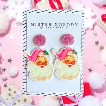 Pink Santa Christmas Dangles