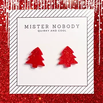 Red Christmas Tree Stud Earrings