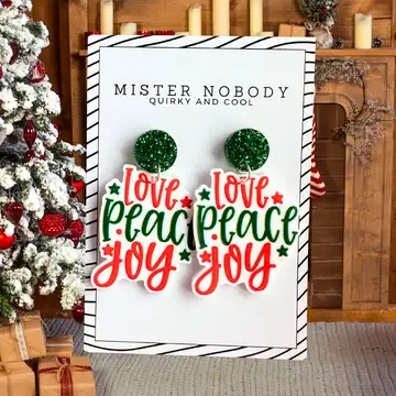 Love, Peace &amp; Joy Christmas Dangle Earrings