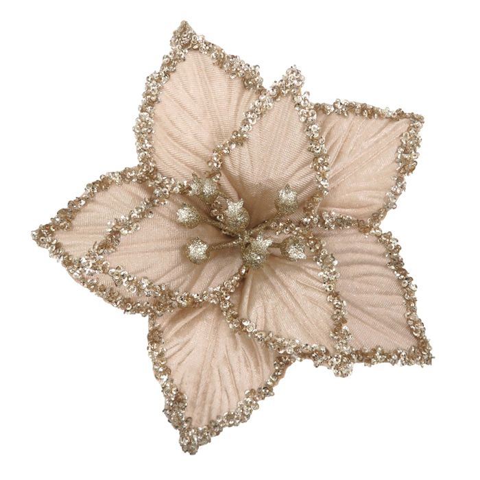 Clip-On Poinsettia Christmas Decoration – Champagne | 21cm