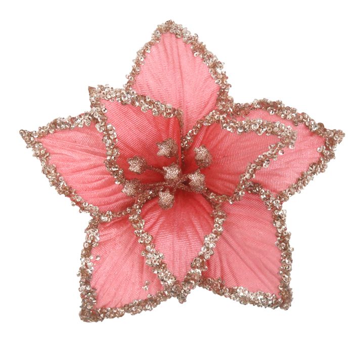 Clip-On Poinsettia Christmas Decoration – Coral Pink | 21cm