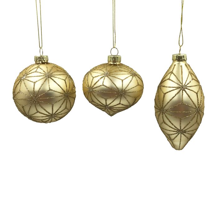 Glass Christmas Baubles – Champagne &amp; Glitter | Set of 3 | 8cm