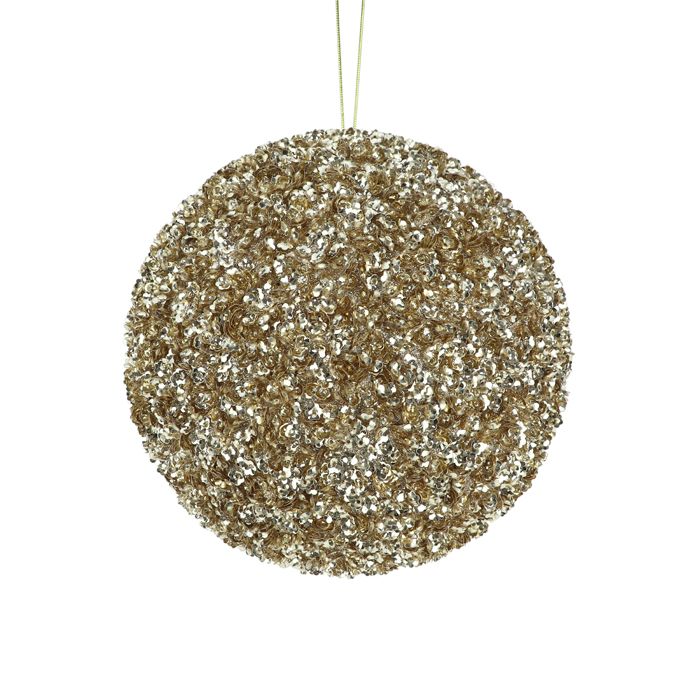 Medium Beaded &amp; Sequin Christmas Ball – Champagne | 15cm