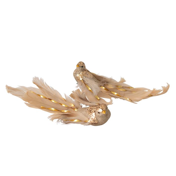 Clip-On Beaded Bird Christmas Decoration – Champagne | 22.9cm