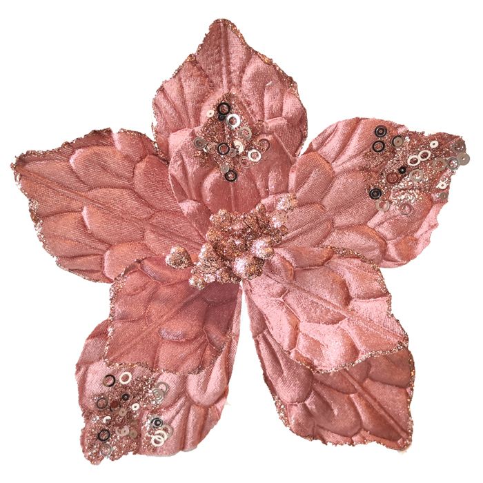 Clip-On Poinsettia Christmas Decoration – Pink Crinkle