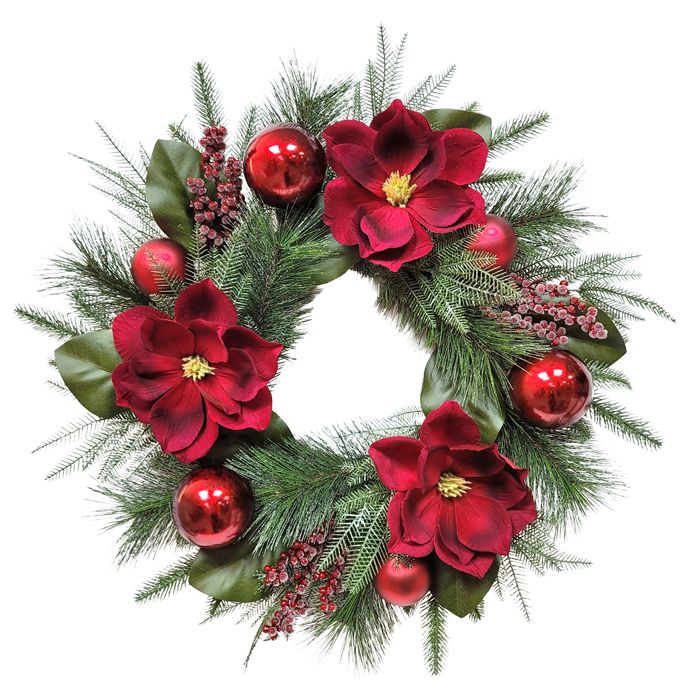 Burgundy Magnolia Christmas Wreath – 61cm