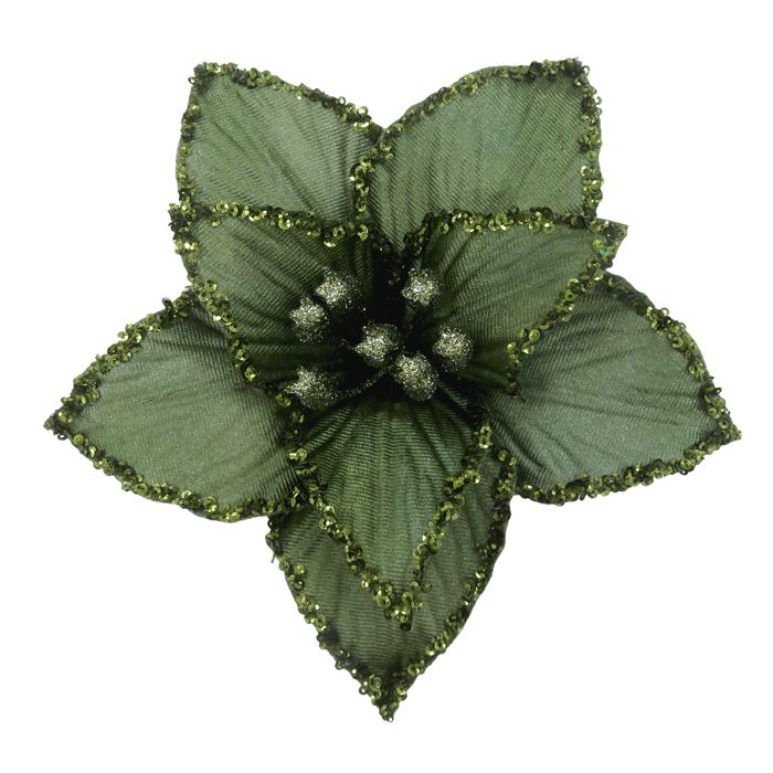 Clip-On Poinsettia Christmas Decoration – Sage Green | 21cm