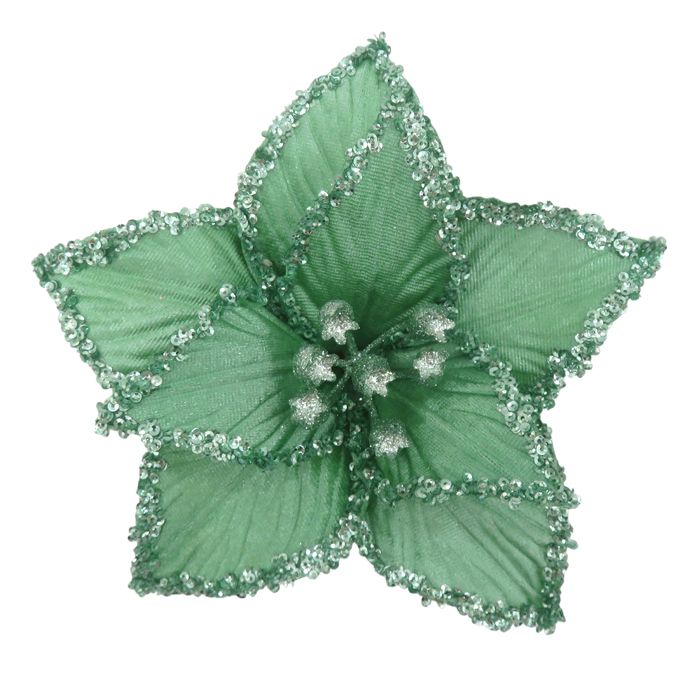 Clip-On Poinsettia Christmas Decoration – Dark Mint | 21cm
