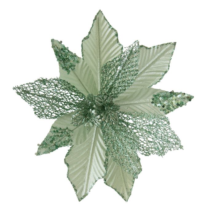 Clip-On Poinsettia Christmas Decoration – Mint Net Leaves | 30cm