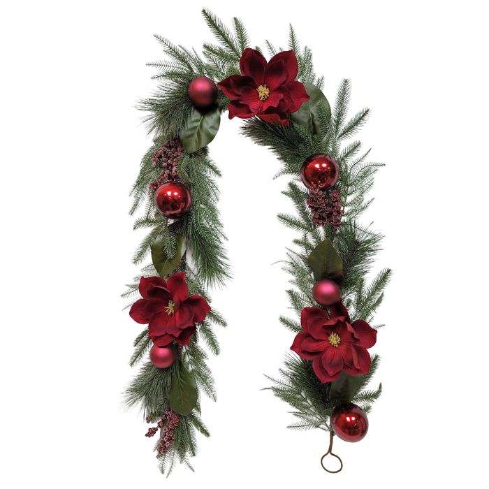 Burgundy Magnolia Christmas Garland – 183cm