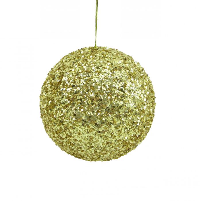 Large Beaded &amp; Sequin Christmas Ball – Gold | 20cm