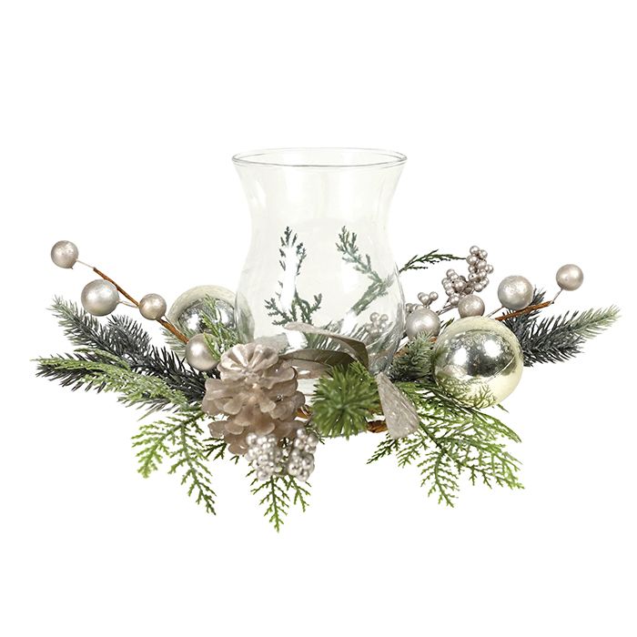 Champagne &amp; Copper Christmas Hurricane Candle Holder