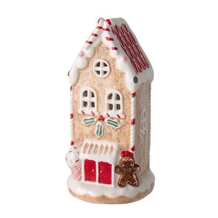 Ceramic Christmas Candy House Tealight Holder – Tan | Small | 19.6cm