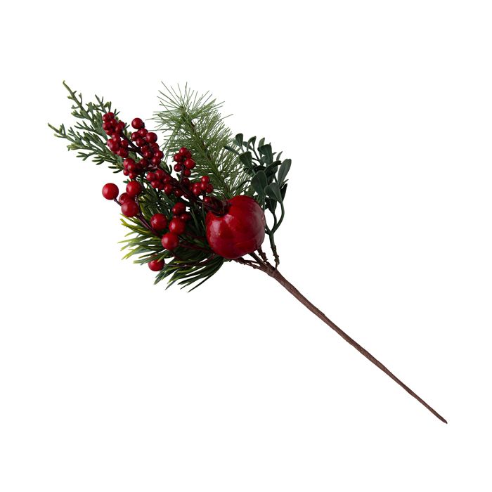 Large Red Berry Christmas Pick with Leaves | 41cm