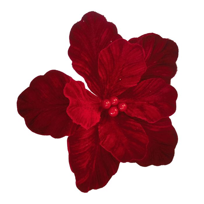 Clip-On Fabric Magnolia Christmas Decoration – Red with Red Berries | 30cm