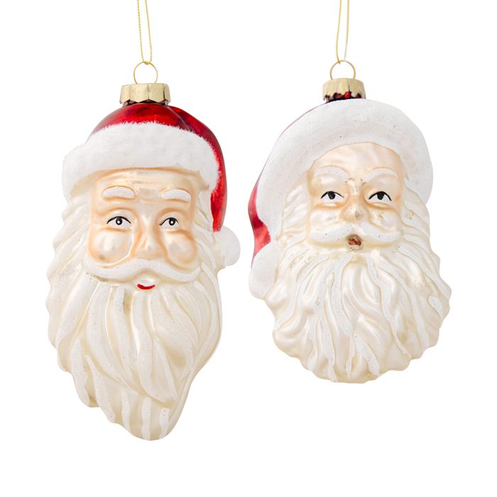Glass Santa Head Christmas Decorations – Red &amp; Pearl | 2 Assorted Designs