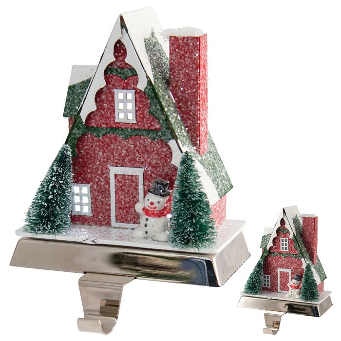 LED Christmas Chalet Stocking Hanger – Red | 17.8cm