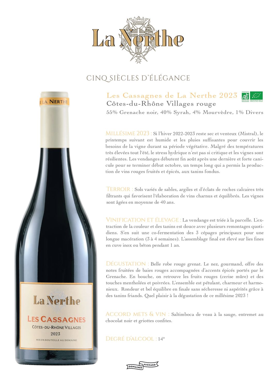 Les Cassagnes De La Nerthe 2023 Bio
