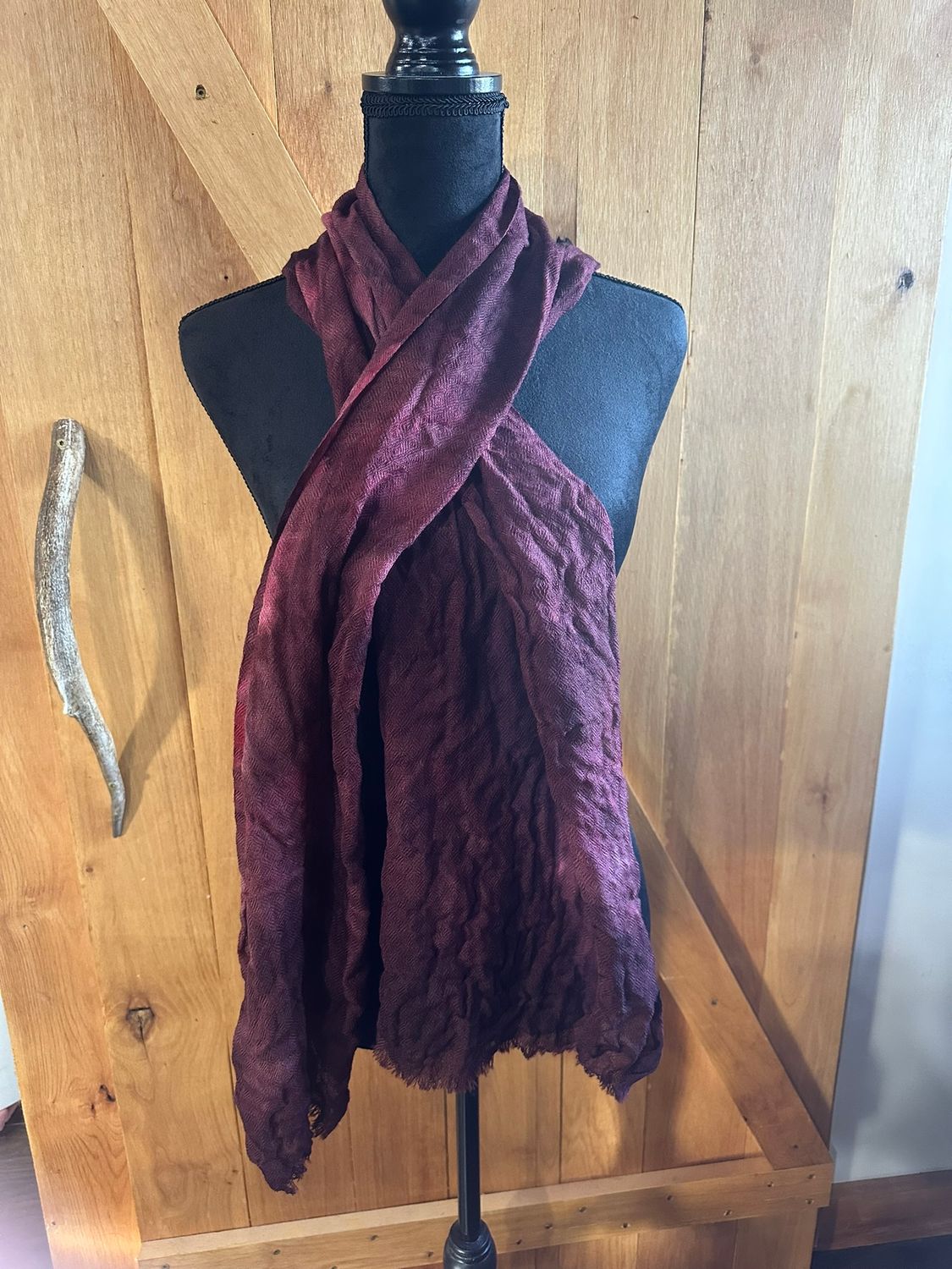 Pink/Burgundy Woven Wool Silk Blend Scarf