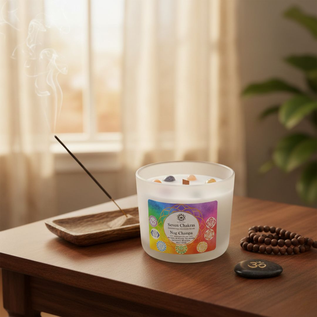 Bougie 7 Chakras pierre naturelle