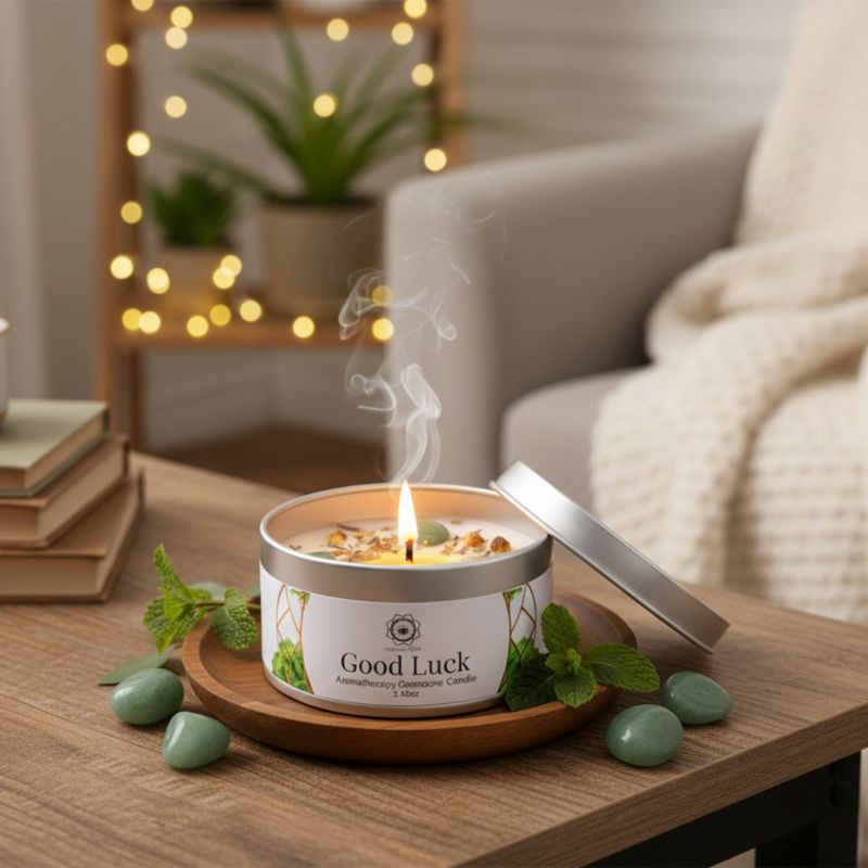 Bougie Bonne Chance pierre naturelle boîte