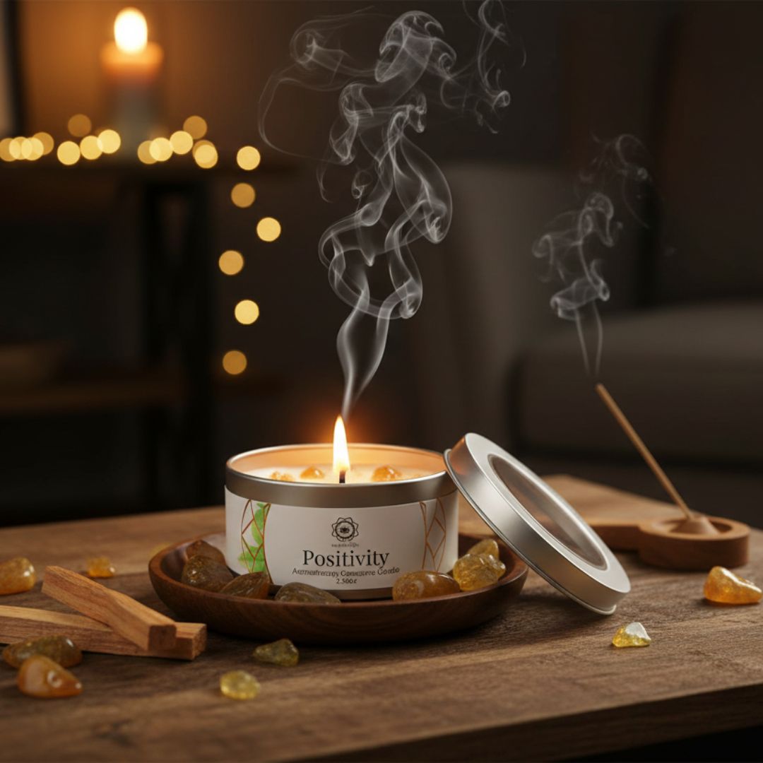 Bougie Positivité pierre naturelle boîte