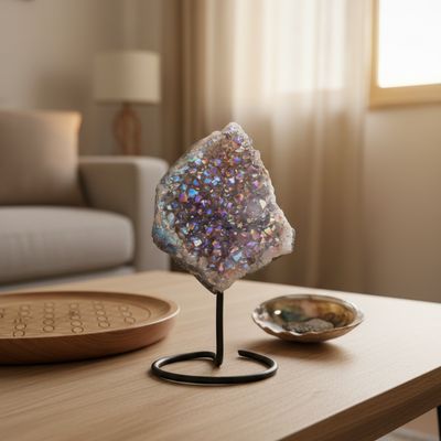 Druse Améthyste Quartz Aura Perlée d'Exception sur Présentoir