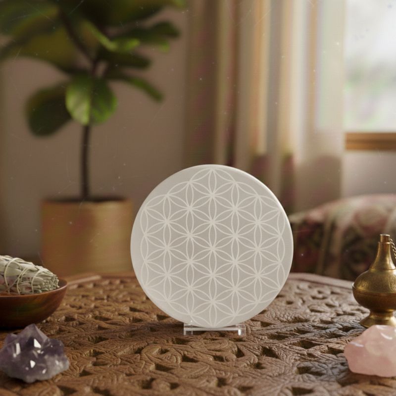 Plaque Recharge Fleur de Vie en Sélénite Supérieure