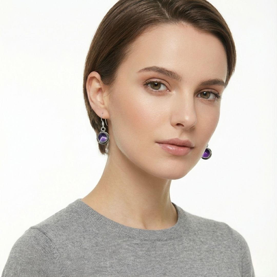 Boucles d'Oreilles Argent & Améthyste Supérieure
