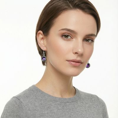 Boucles d'Oreilles Argent & Améthyste Supérieure