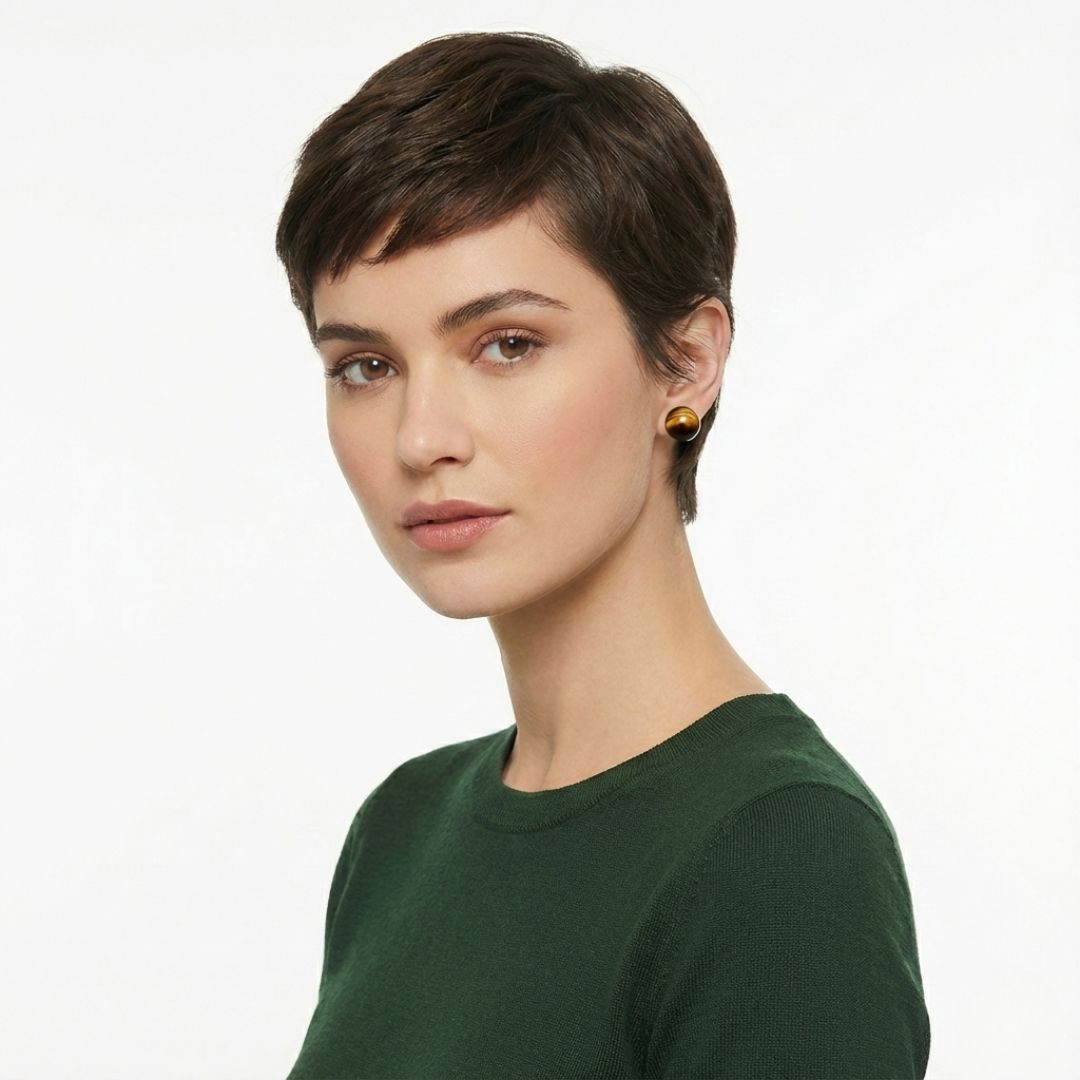 Boucles d'Oreilles Perle en Oeil de Tigre Supérieure Boucles d'Oreilles Perle en Oeil de Tigre Supérieure