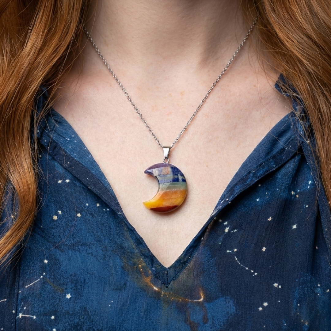 Pendentif Lune 7 Chakras