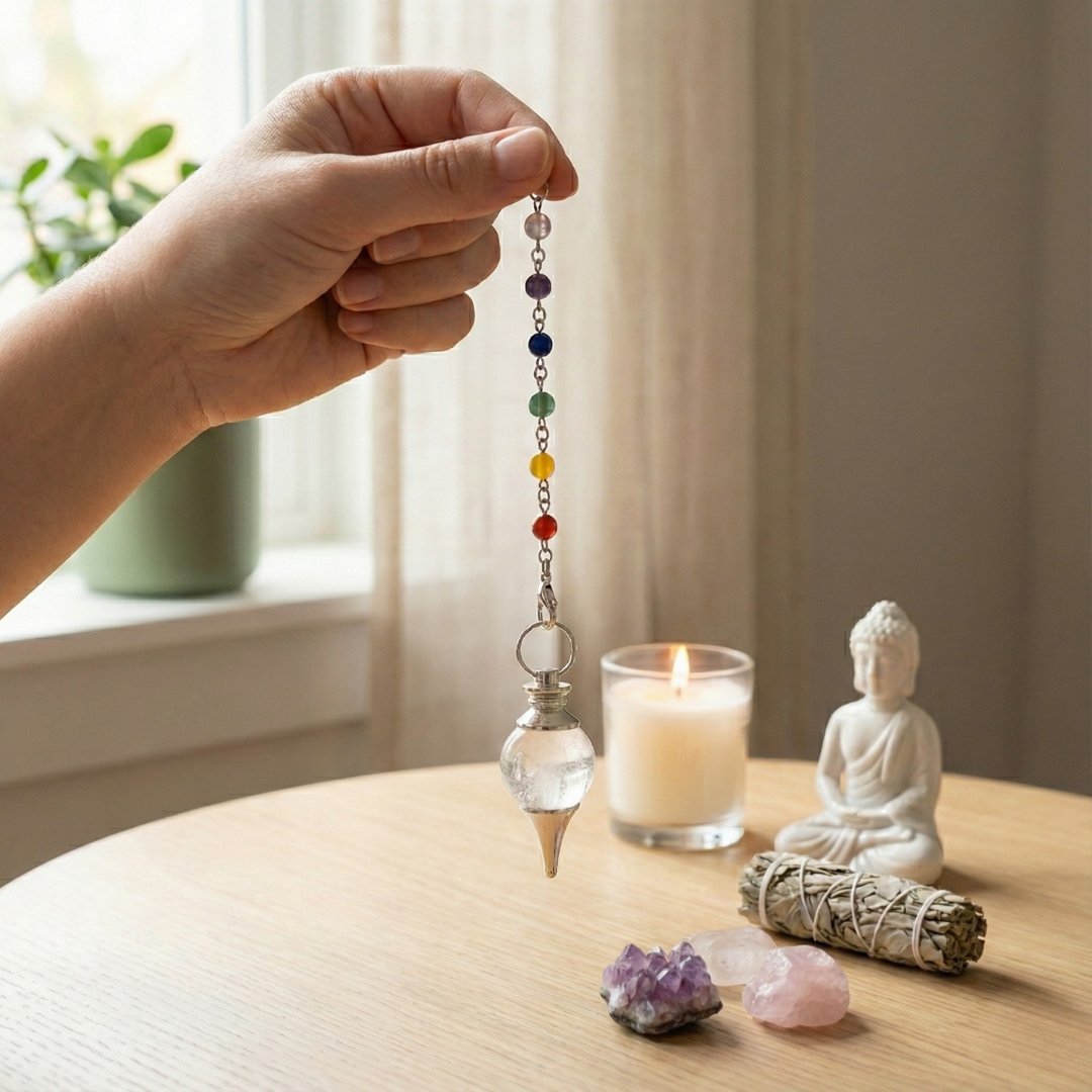 Pendule 7 Chakras Cristal de Roche