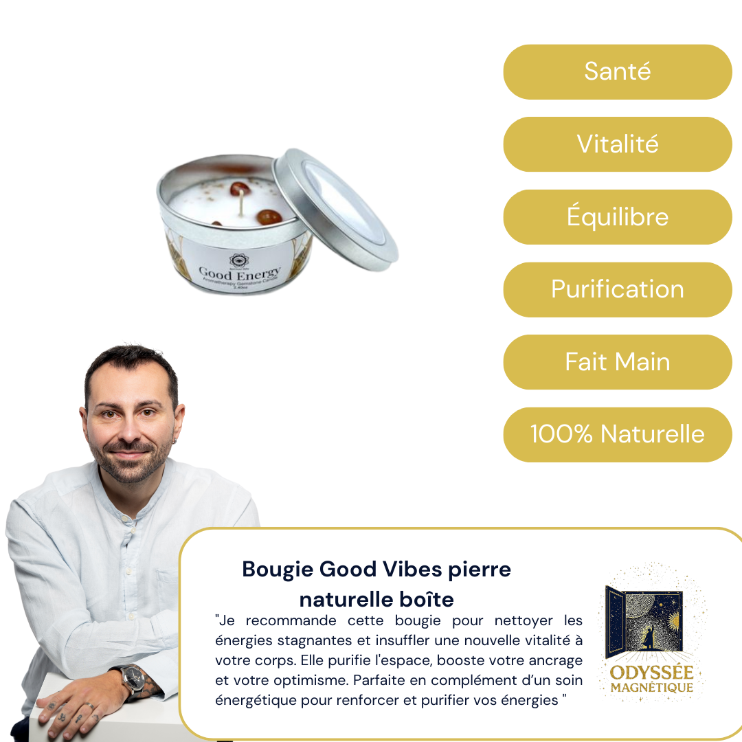 Bougie Good Vibes pierre naturelle boîte