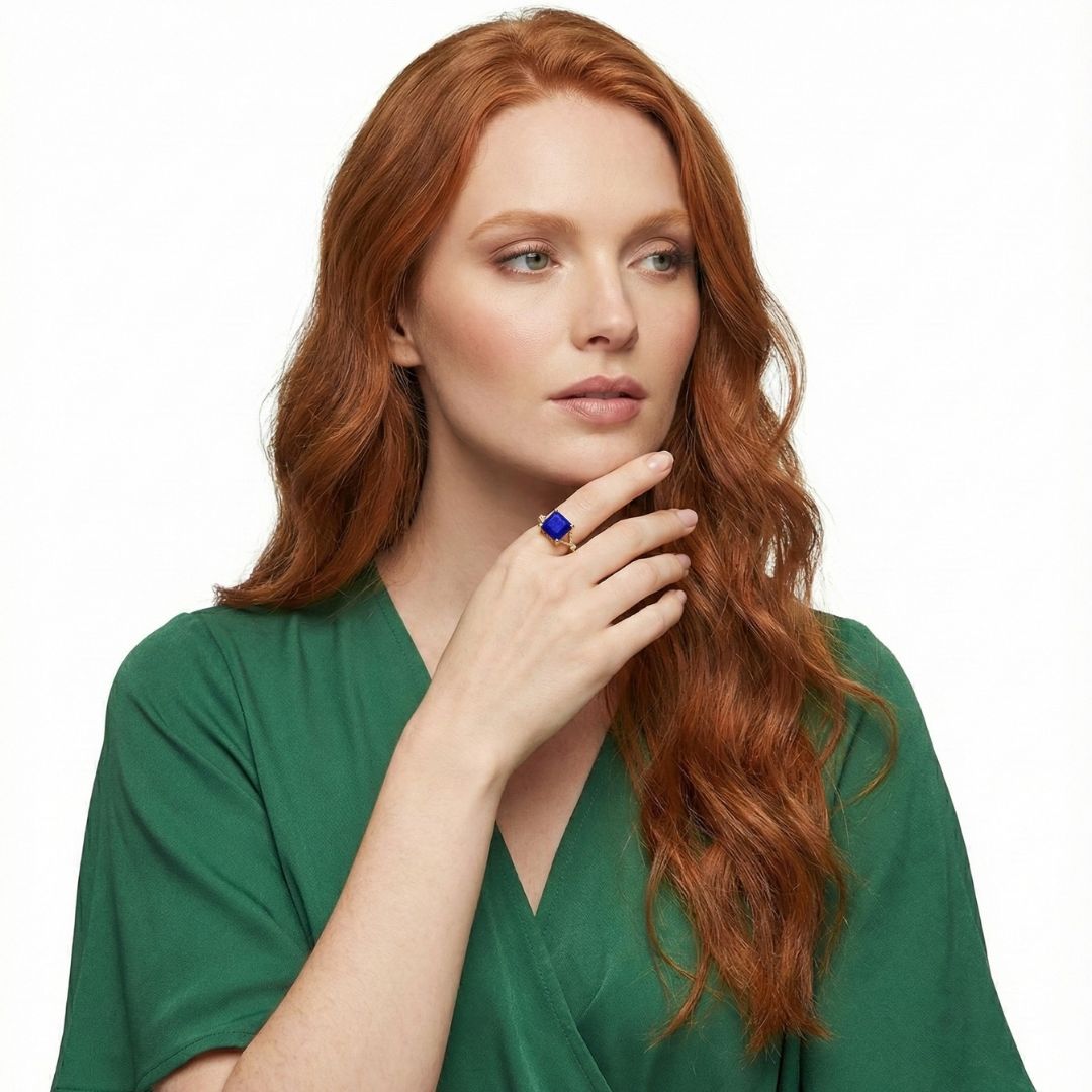 Bague Carrée Lapis Lazuli Supérieure Bague Carrée Lapis Lazuli Supérieure
