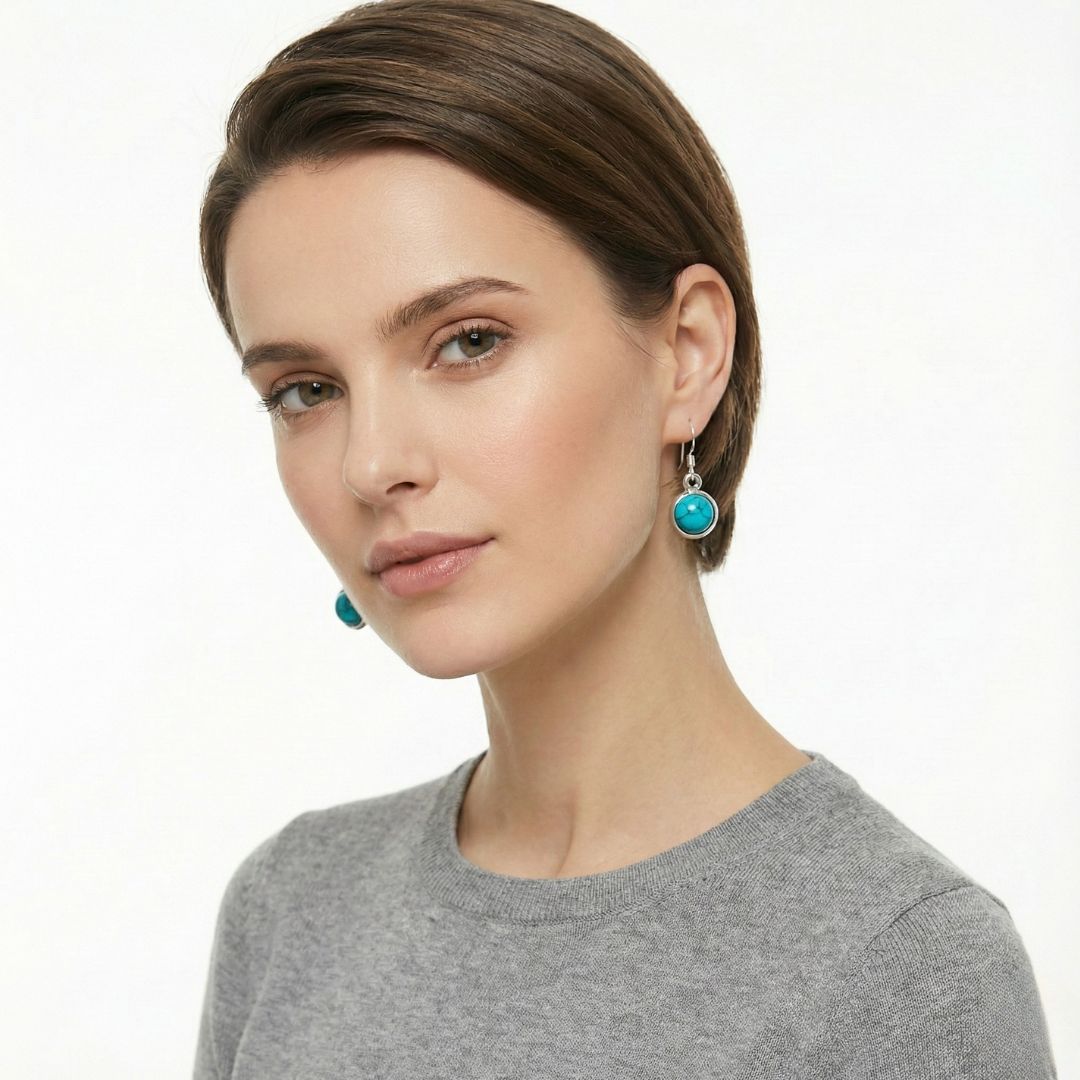 Boucles d'Oreilles Argent & Turquoise Supérieure Boucles d'Oreilles Argent & Turquoise Supérieure