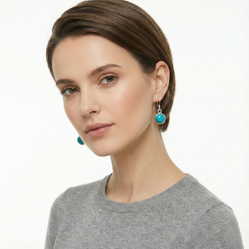 Boucles d'Oreilles Argent & Turquoise Supérieure Boucles d'Oreilles Argent & Turquoise Supérieure