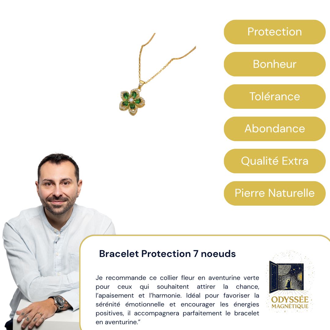 Collier fleur aventurine verte