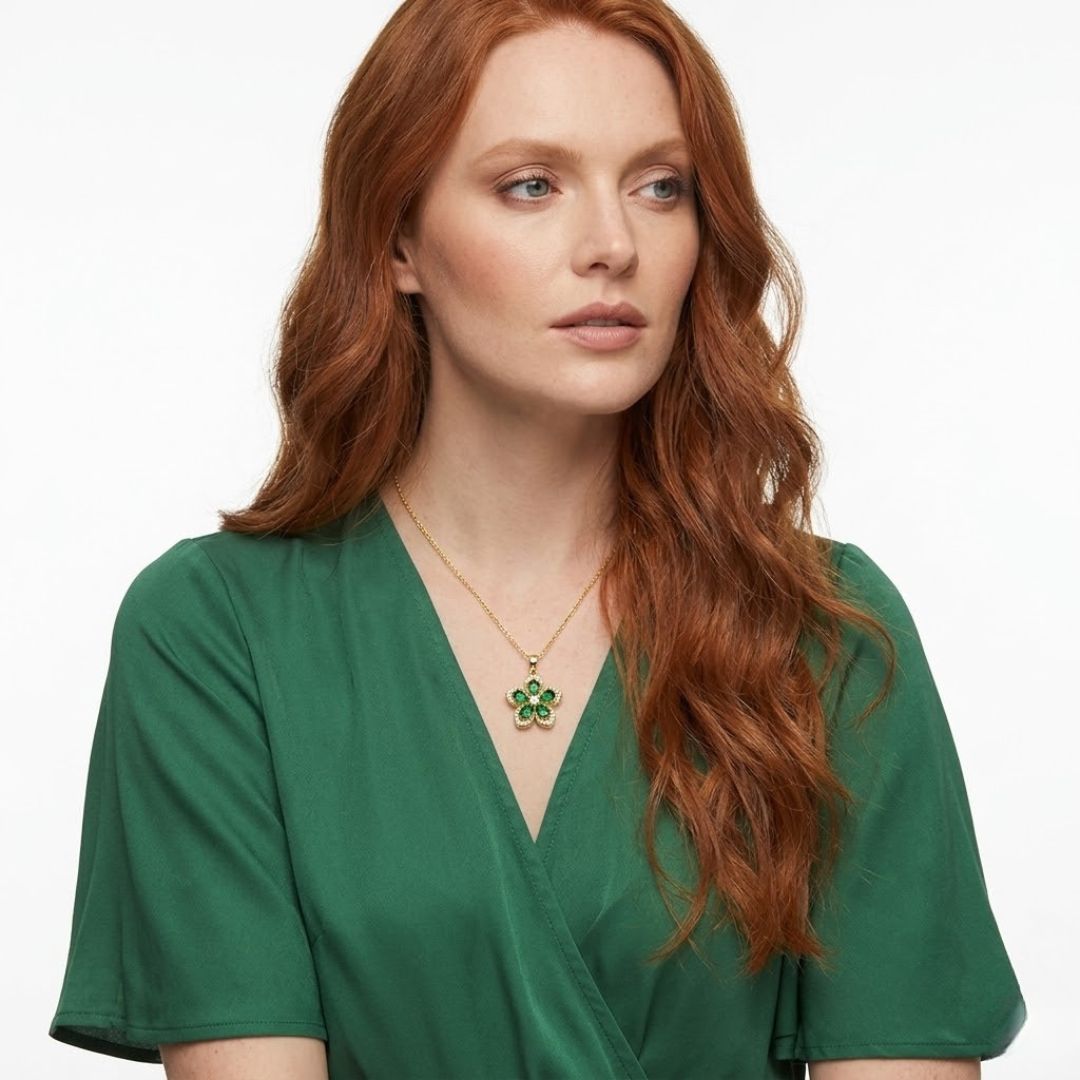 Collier Fleur Aventurine Verte Collier Fleur Aventurine Verte