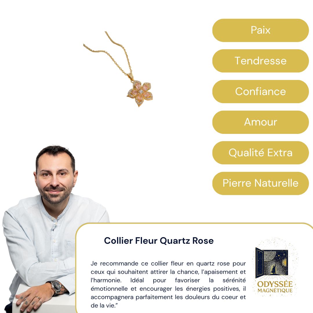 Collier Fleur Quartz Rose