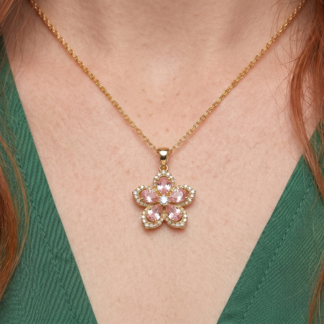 Collier Fleur Quartz Rose