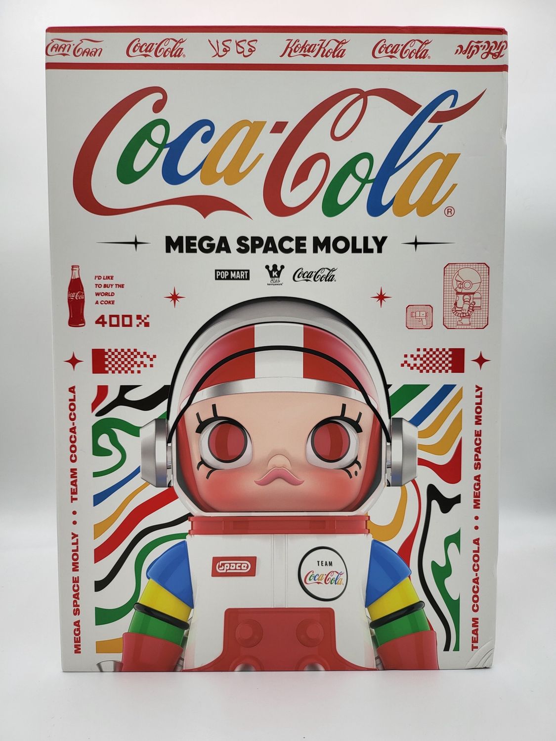 POP MART × Coca-Cola — Mega Space Molly 400% (Team Coca-Cola Edition)