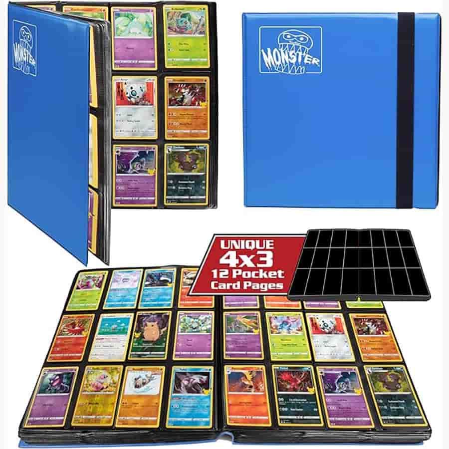 MONSTER 12 POCKET BINDER WITH SIDE LOADING PAGES: MATTE BLUE