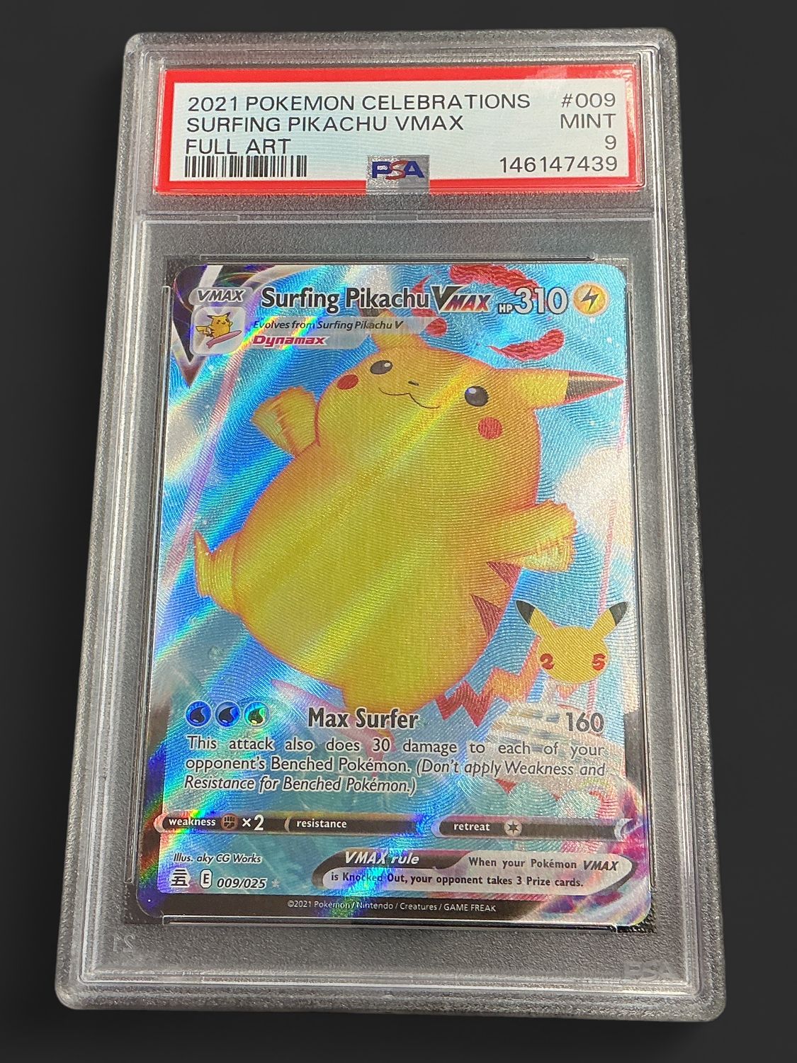 PSA Mint 9 Surfing Pikachu VMAX #009
