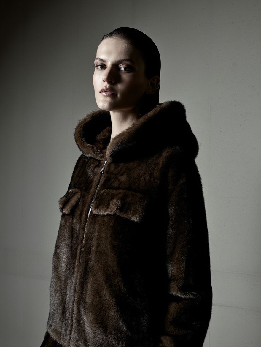 Hooded Soft-Fur Jacket in Brown – Chalet